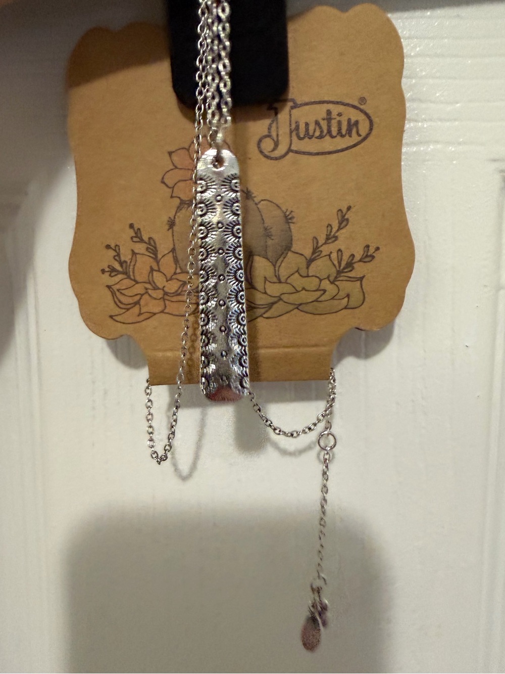 Justin Boots Silver Textured Bar Pendant Layered Necklace